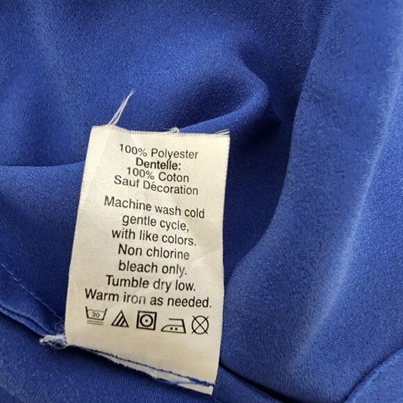 J Crew Womens Top Small Peasant Blouse Mini Pom Pom Trim Royal Blue 3/4 Sleeve - Picture 11 of 13